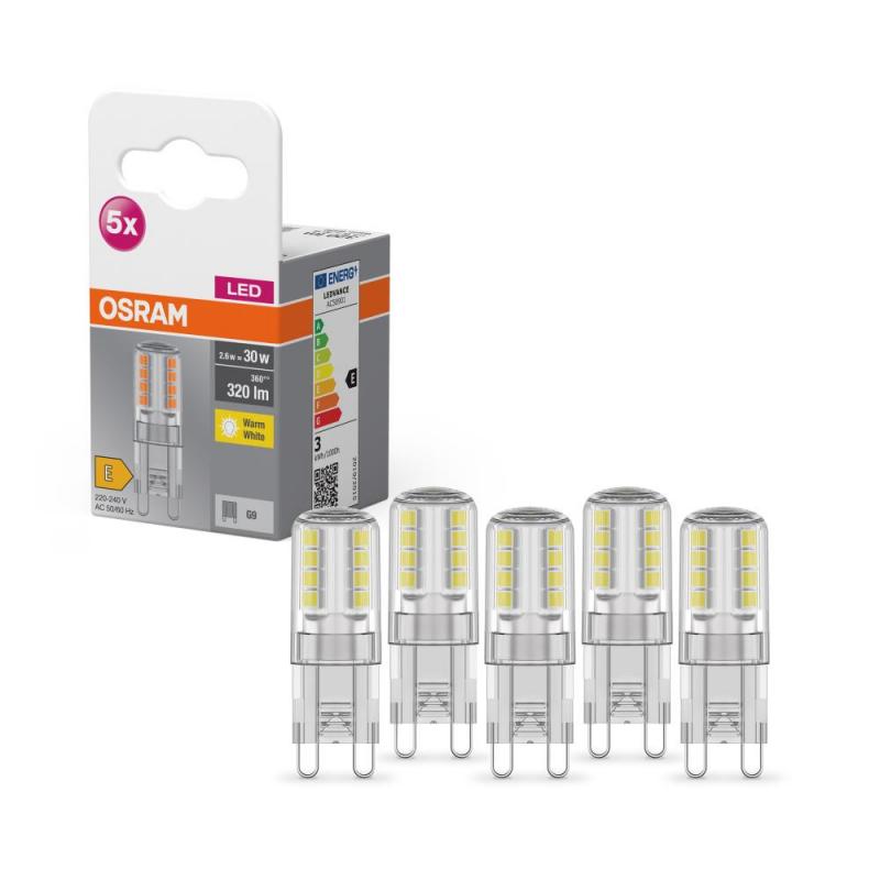 5er Pack OSRAM LED Base PIN G9 Lampe 2,6W wie 30W 2700K warmweißes Licht